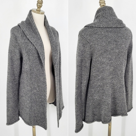 Soft Surroundings Open Front Cardigan Sweater Wool Knit Gray Long Sleeve Small - Picture 1 of 9